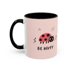 Ladybug Pattern Accent Coffee Mug — Cute Pink Floral 11/15oz