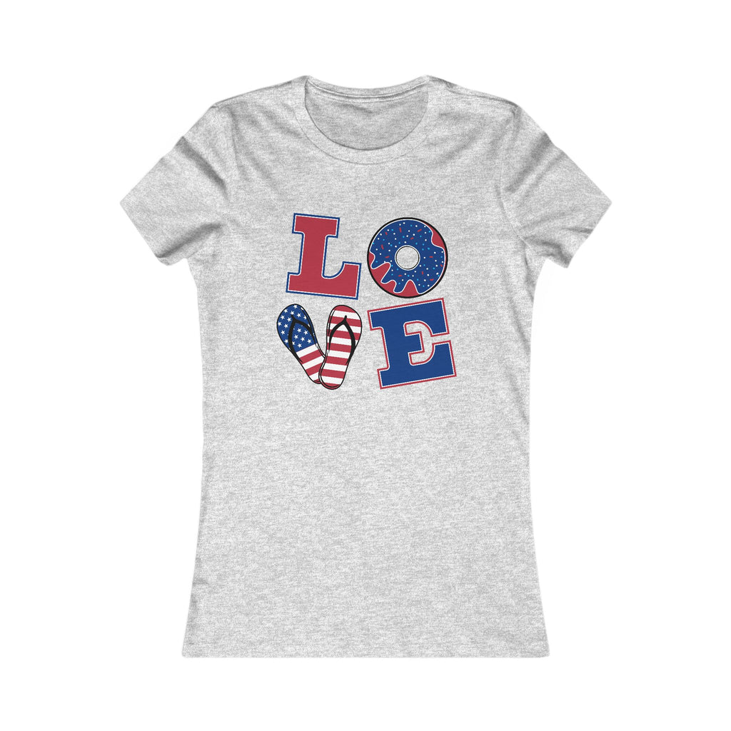 Women's Tee - 'LOVE' American Flag Design | 'Merica' Back Peace Sign Patriotic T-Shirt