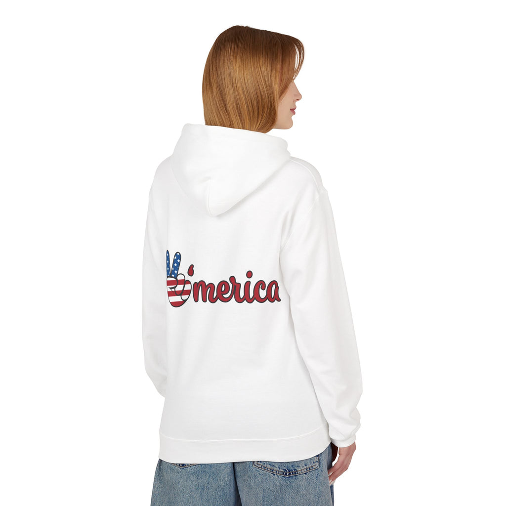 Patriotic "LOVE" & "'Merica" Graphic Hoodie — American Flag 4th of July Pullover