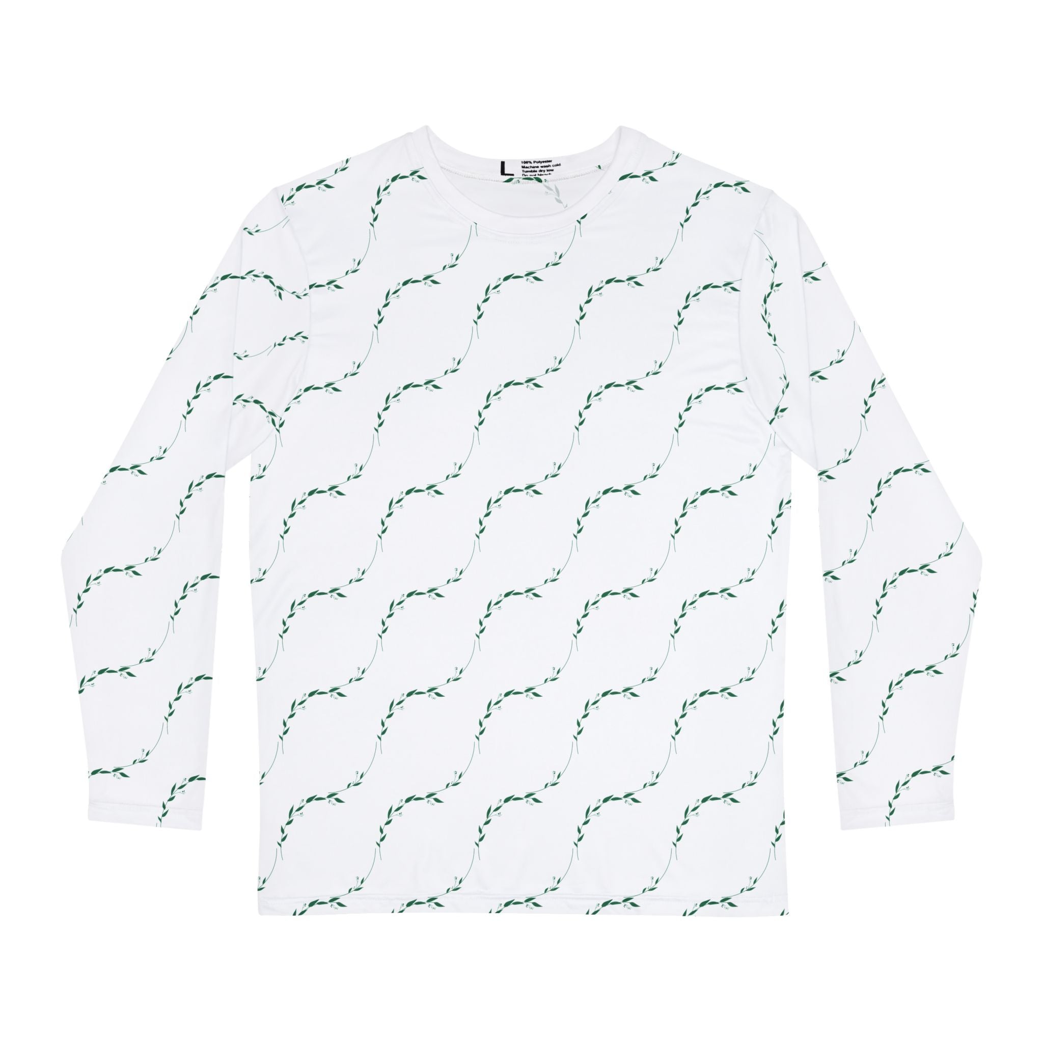 Men's Long Sleeve Shirt - Minimal Green Vine Allover Print