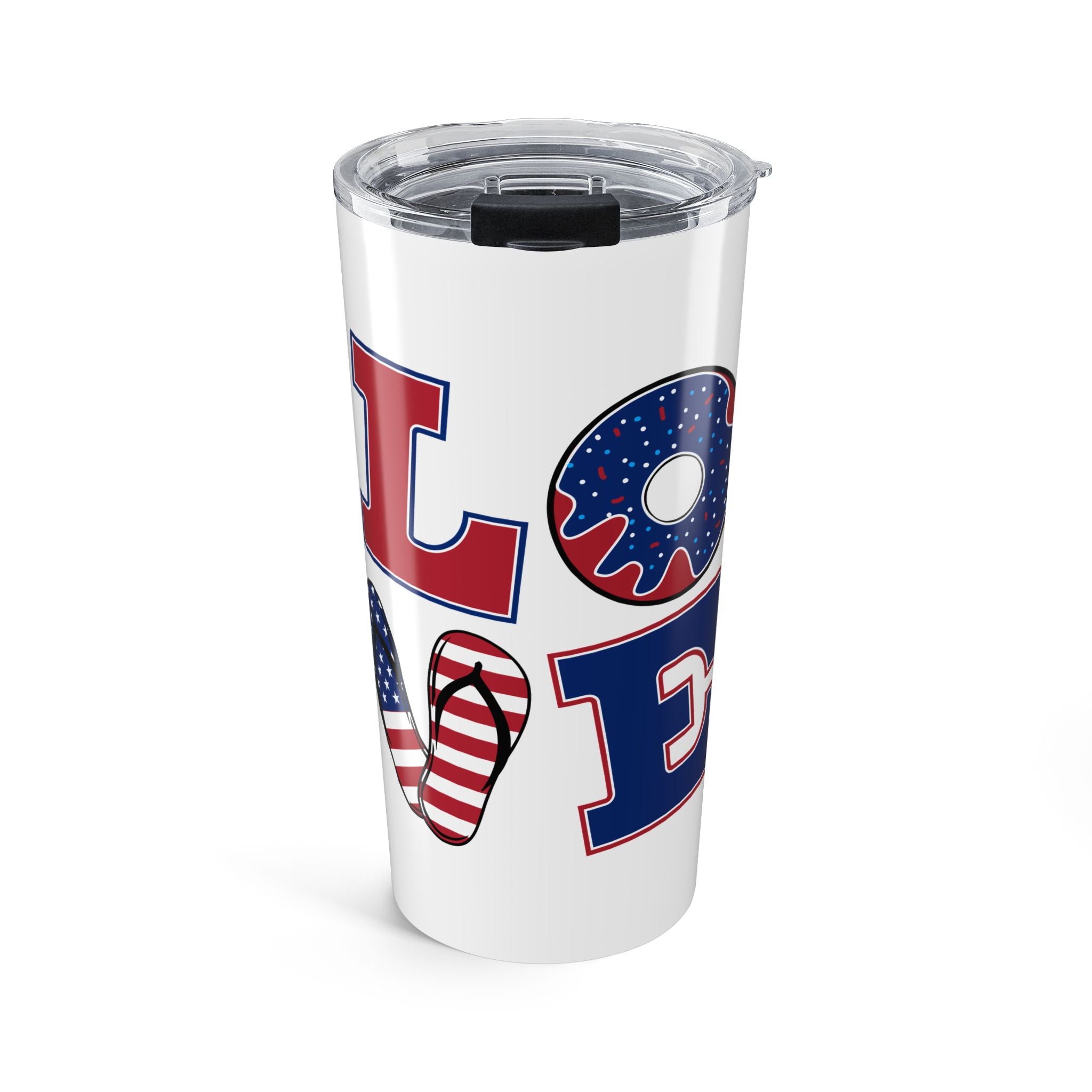Patriotic 'LOVE' 20oz Tumbler - American Flag Flip-Flop & Donut Travel Mug