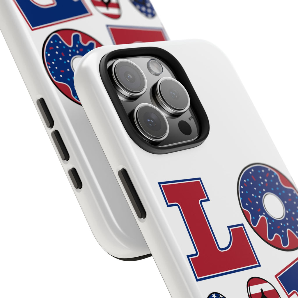 Patriotic LOVE Tough Phone Case — USA Flag & Donut Graphic