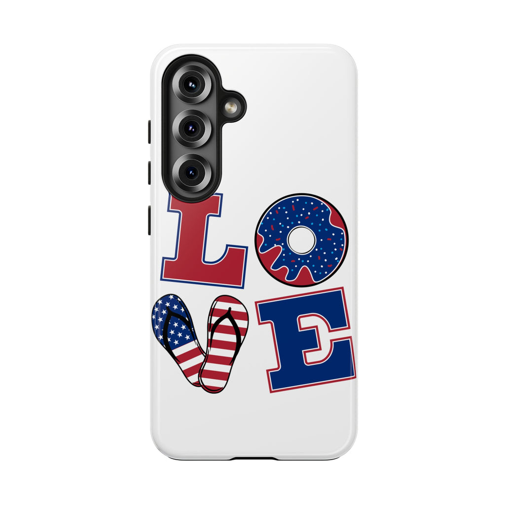 Patriotic LOVE Tough Phone Case — USA Flag & Donut Graphic
