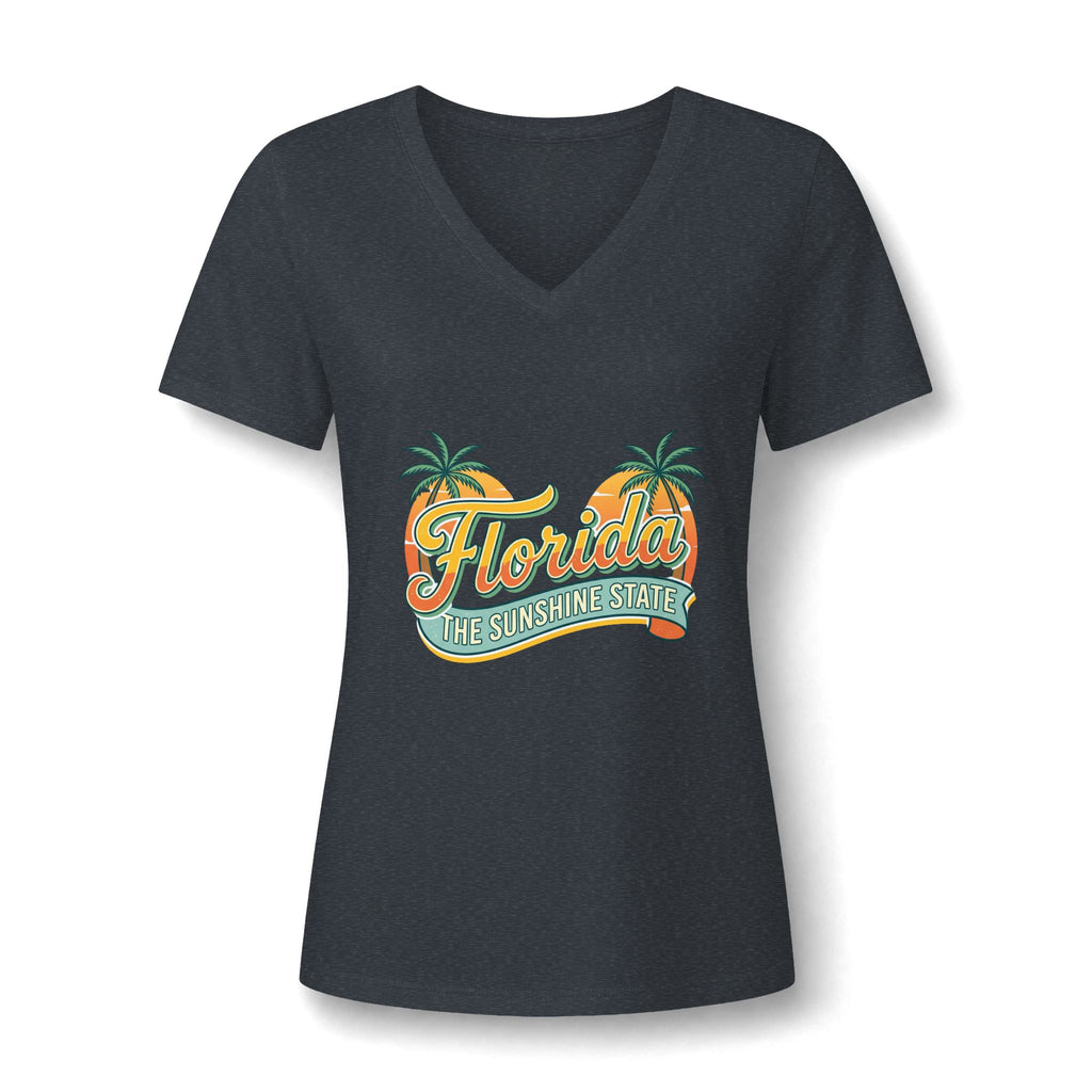 Florida Sunshine State V-Neck T-Shirt – Women's Retro Palm Tree Tee