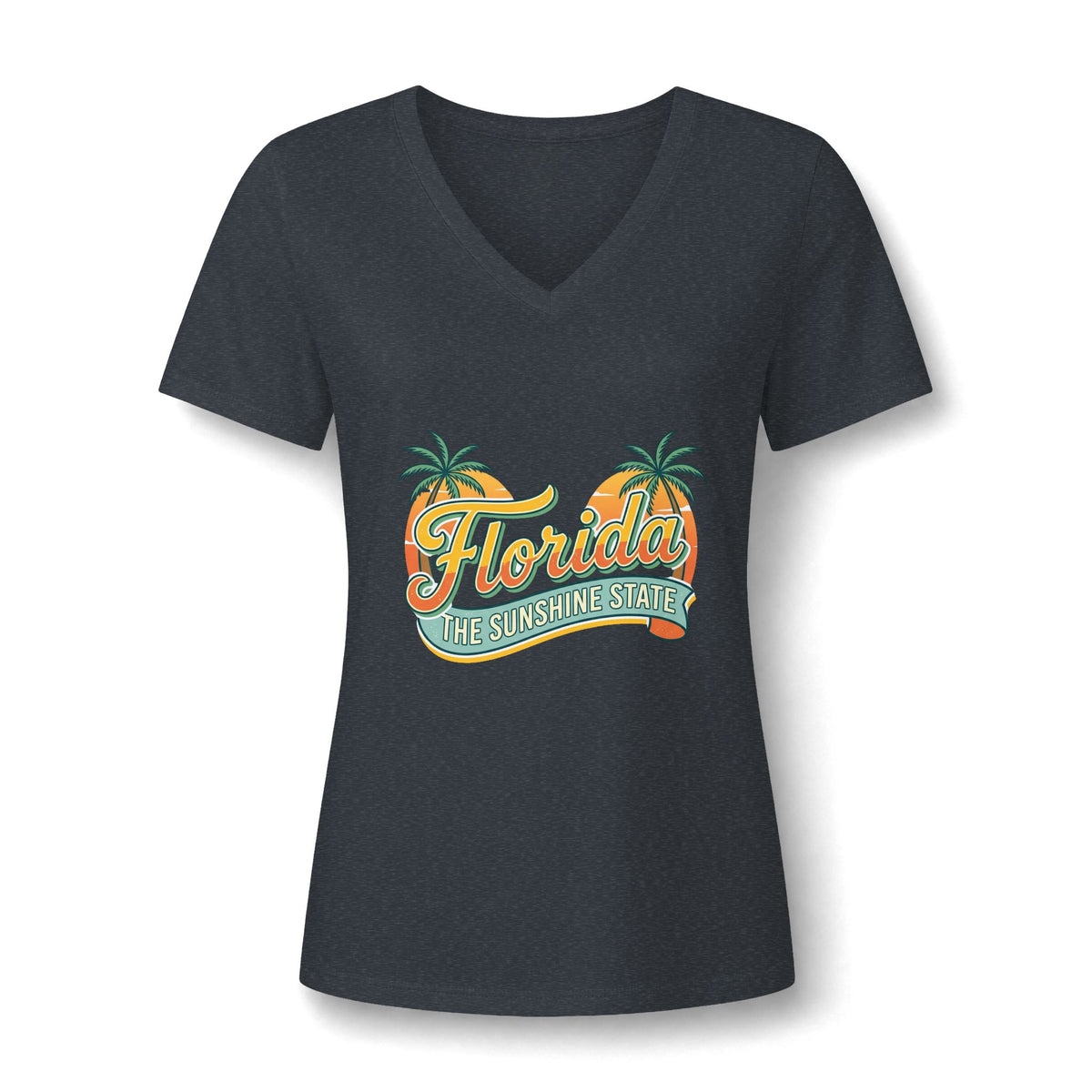 Florida Sunshine State V-Neck T-Shirt – Women's Retro Palm Tree Tee