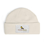 Embroidered Cuff Beanie – Cozy Knit Hat with Vintage Bird Logo