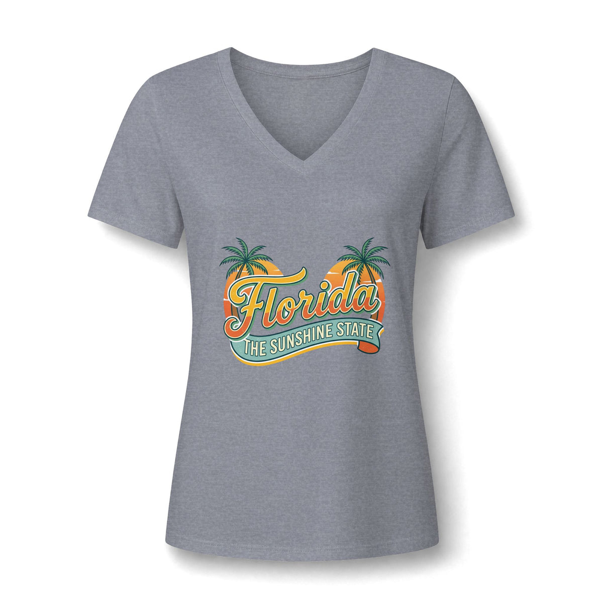 Florida Sunshine State V-Neck T-Shirt – Women's Retro Palm Tree Tee