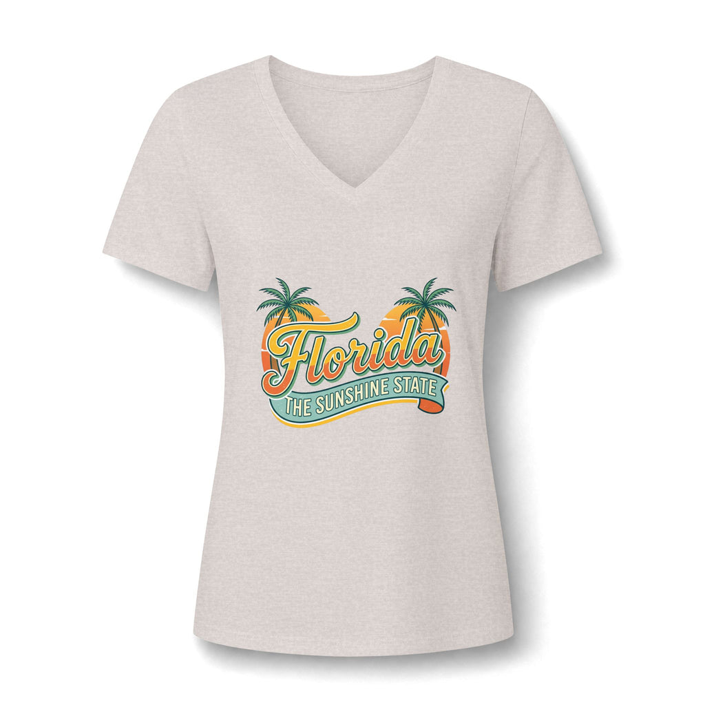 Florida Sunshine State V-Neck T-Shirt – Women's Retro Palm Tree Tee