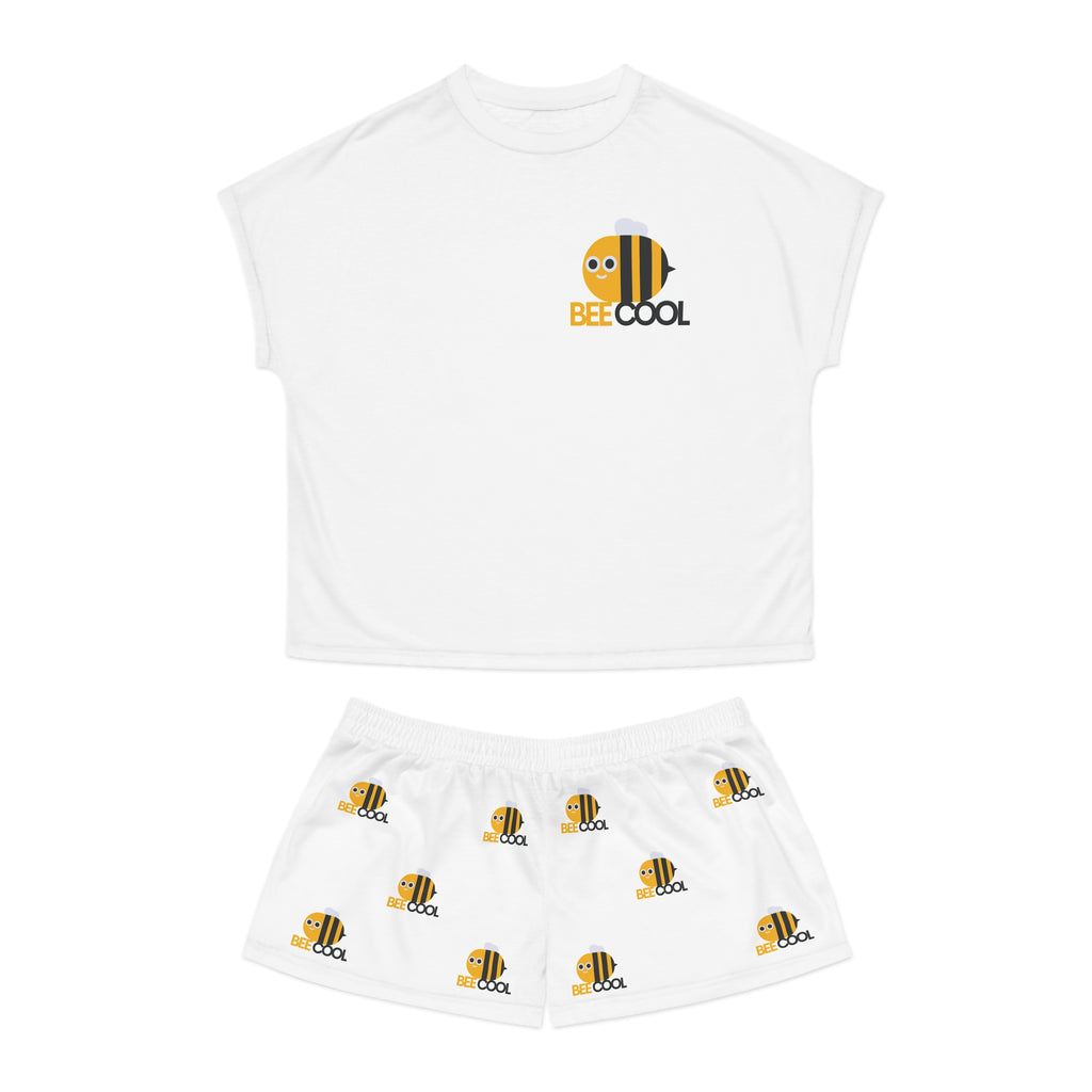 Bee Cool Women’s Pajama Set — Cute Bee Print Short Sleeve Top & Shorts
