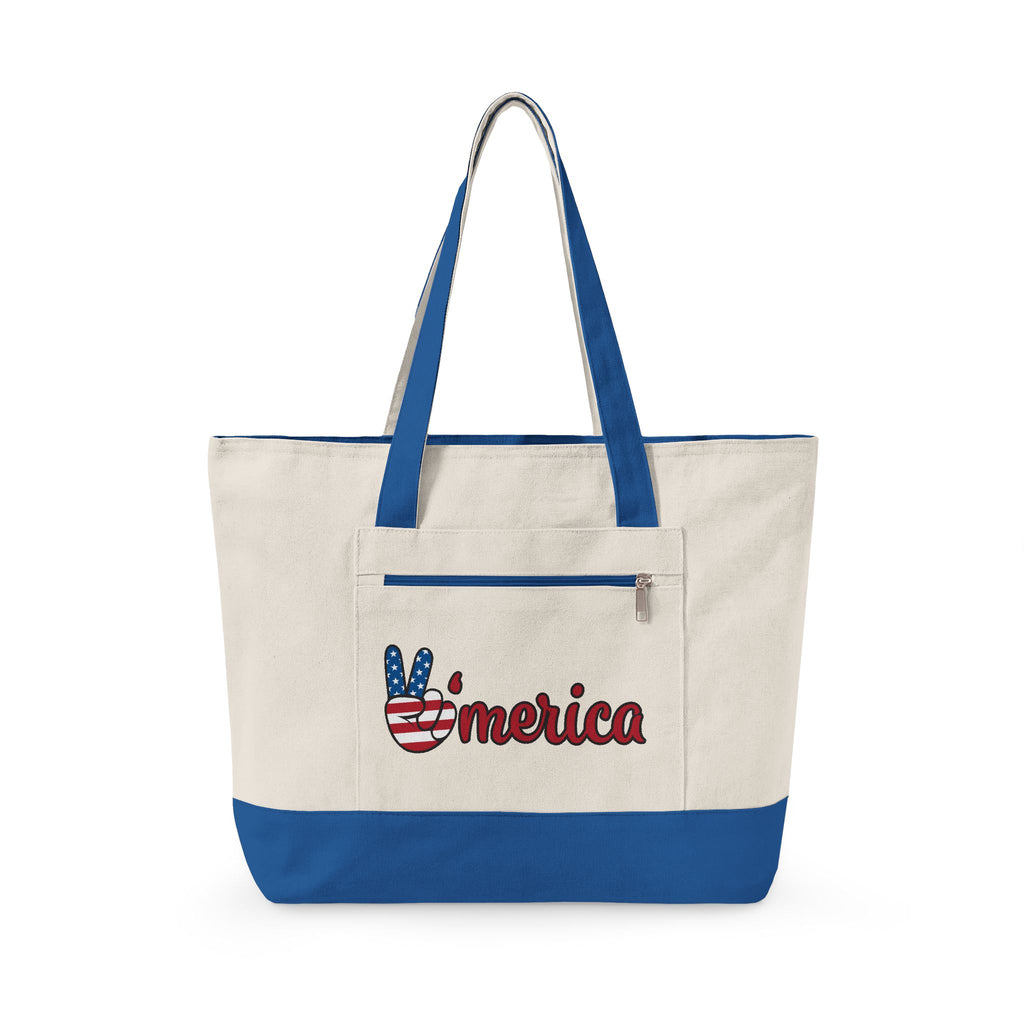 Canvas Tote — Patriotic "Merica" & Flag Love Zippered Beach Bag