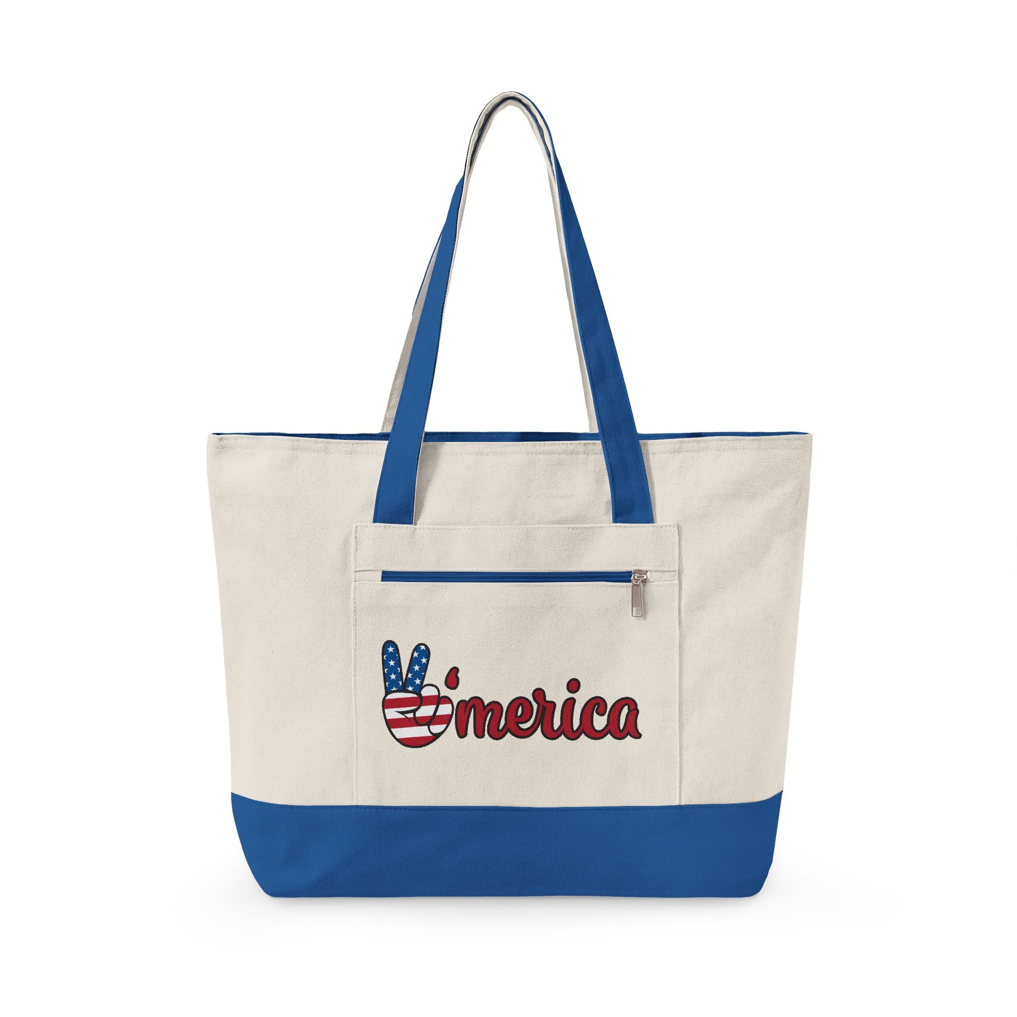 Canvas Tote — Patriotic "Merica" & Flag Love Zippered Beach Bag