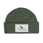 Embroidered Cuff Beanie – Cozy Knit Hat with Vintage Bird Logo