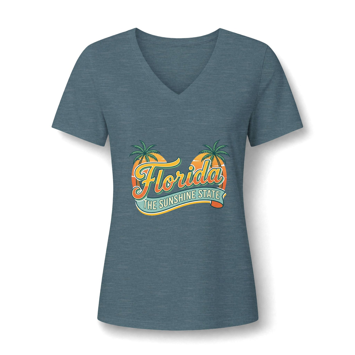 Florida Sunshine State V-Neck T-Shirt – Women's Retro Palm Tree Tee