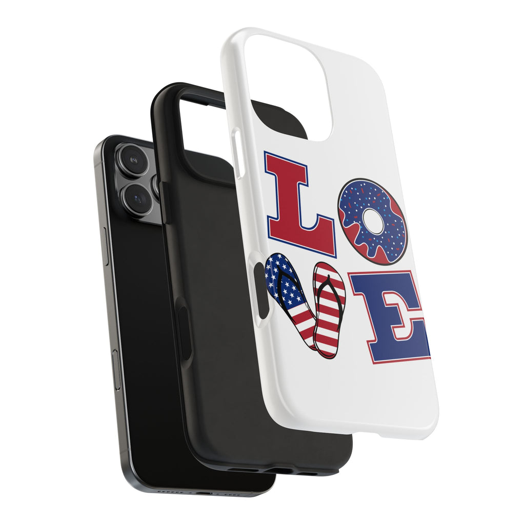 Patriotic LOVE Tough Phone Case — USA Flag & Donut Graphic