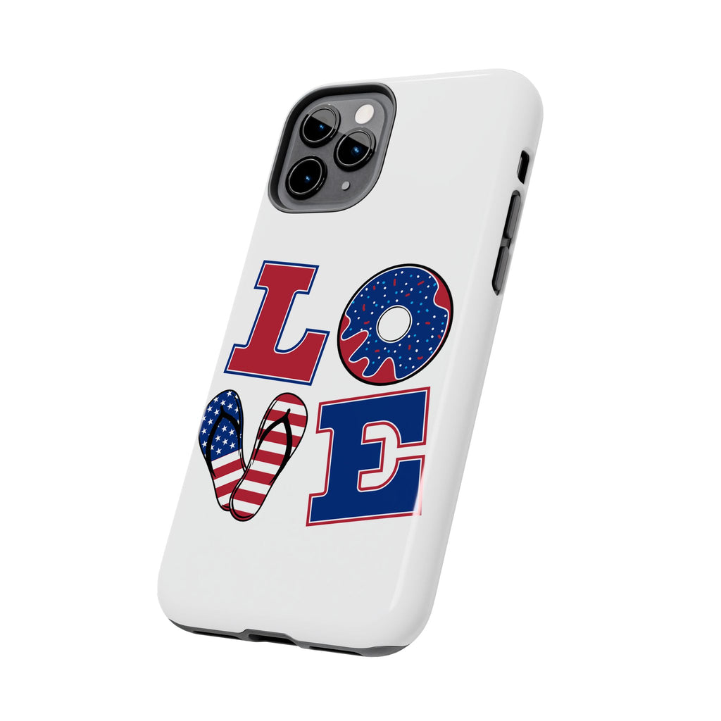 Patriotic LOVE Tough Phone Case — USA Flag & Donut Graphic