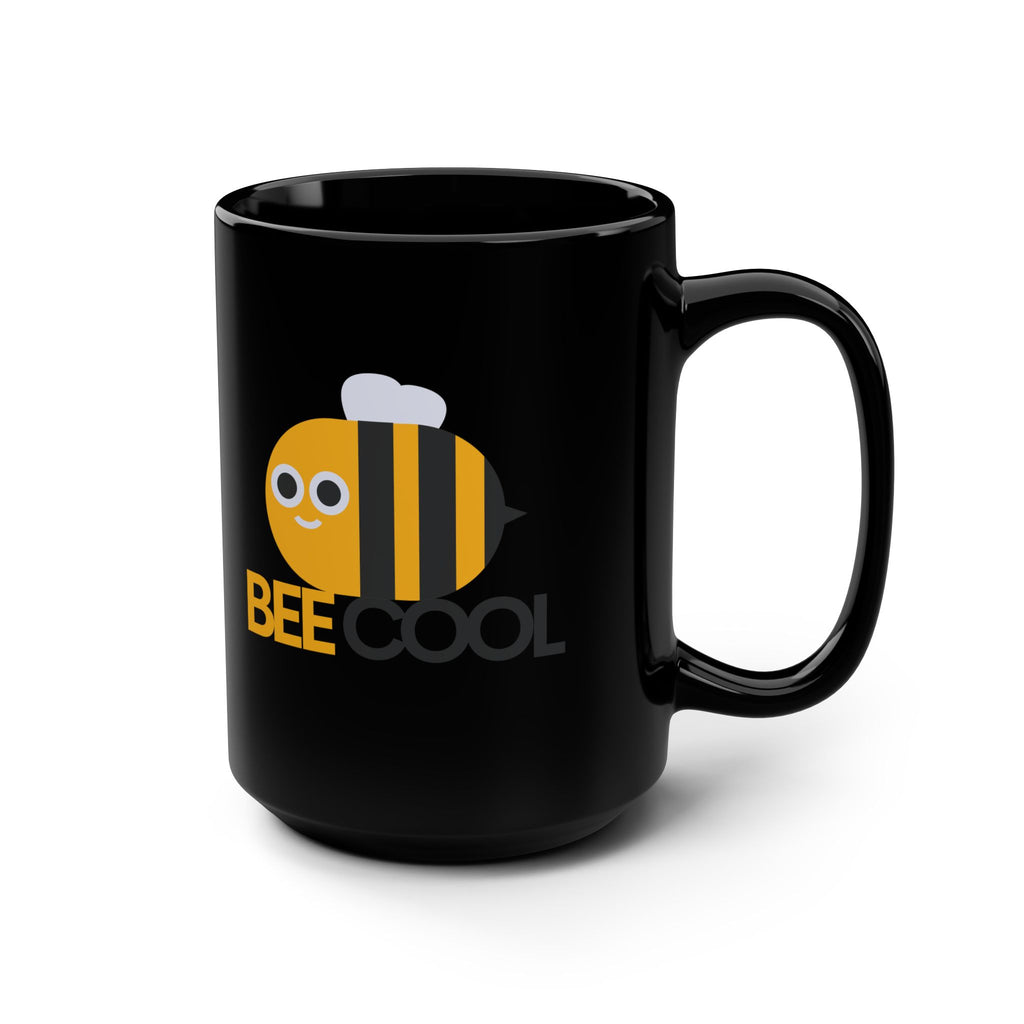 Bee Cool Mug — 15oz Black Ceramic Coffee Cup (Cute Bee Graphic)