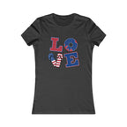 Women's Tee - 'LOVE' American Flag Design | 'Merica' Back Peace Sign Patriotic T-Shirt