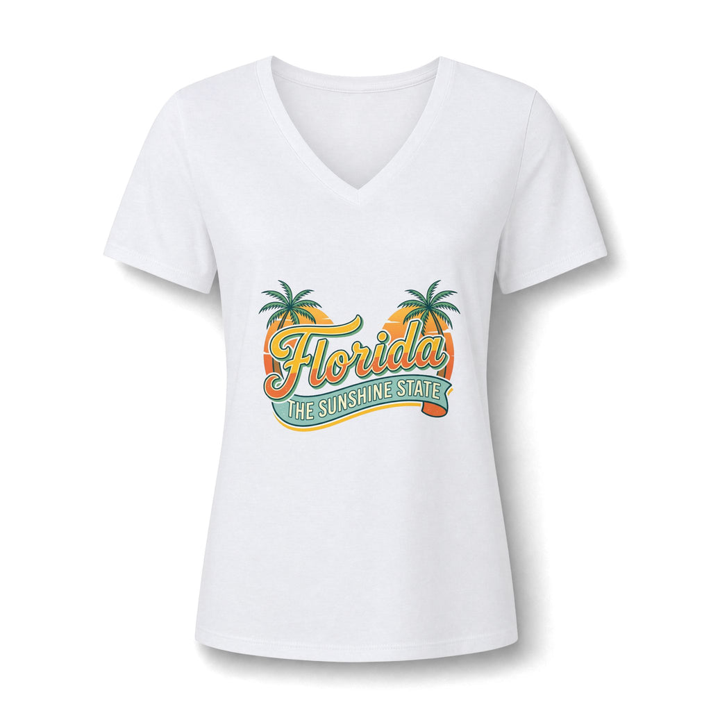 Florida Sunshine State V-Neck T-Shirt – Women's Retro Palm Tree Tee