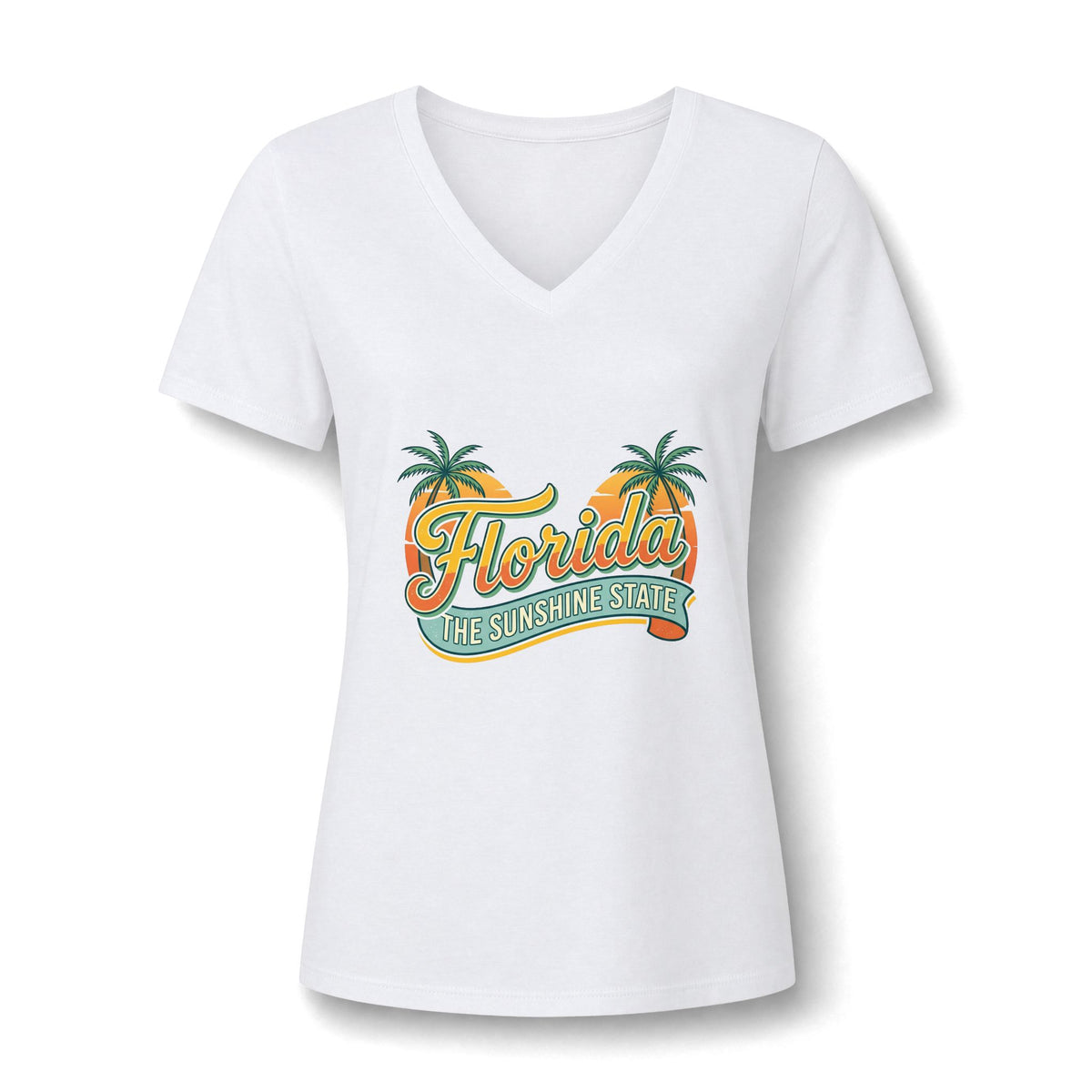 Florida Sunshine State V-Neck T-Shirt – Women's Retro Palm Tree Tee