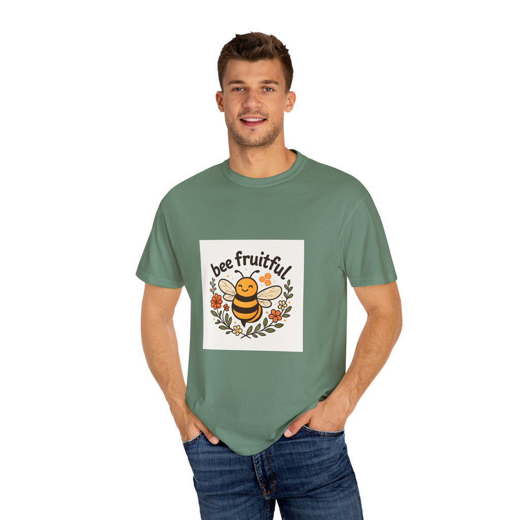 Bee Fruitful T-Shirt, Unisex Garment Dyed Tee, Cute Bee Apparel, Nature Lover's Gift, Summer Outfit, Eco-Friendly Fashion