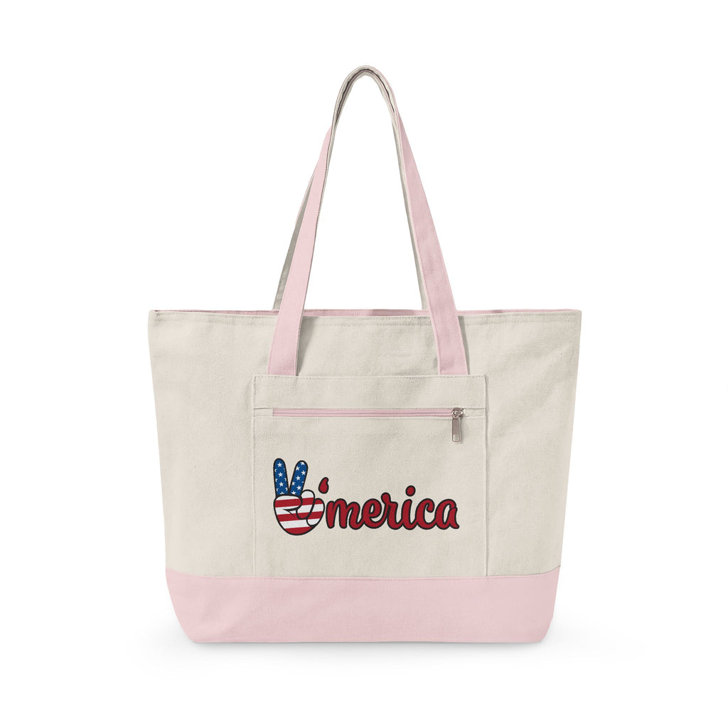 Canvas Tote — Patriotic "Merica" & Flag Love Zippered Beach Bag