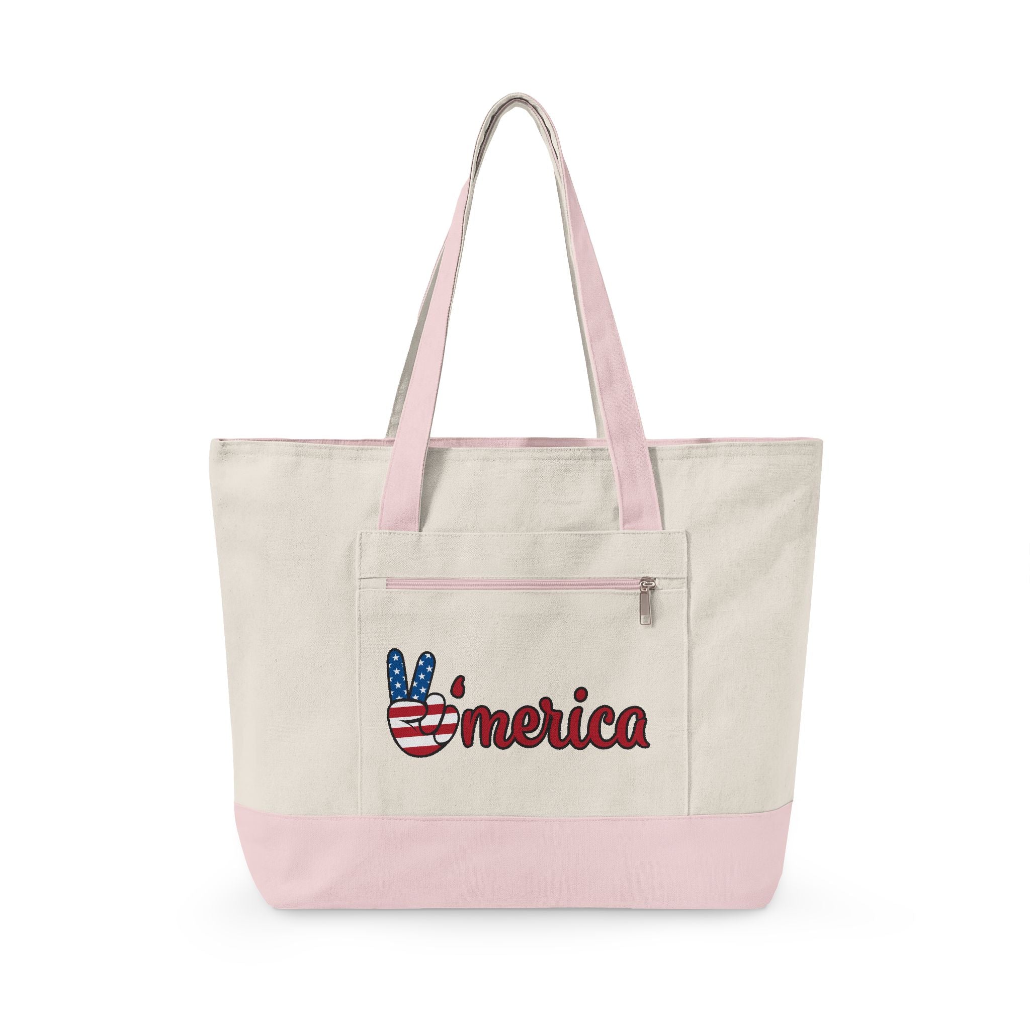 Canvas Tote — Patriotic "Merica" & Flag Love Zippered Beach Bag