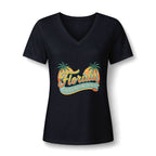 Florida Sunshine State V-Neck T-Shirt – Women's Retro Palm Tree Tee
