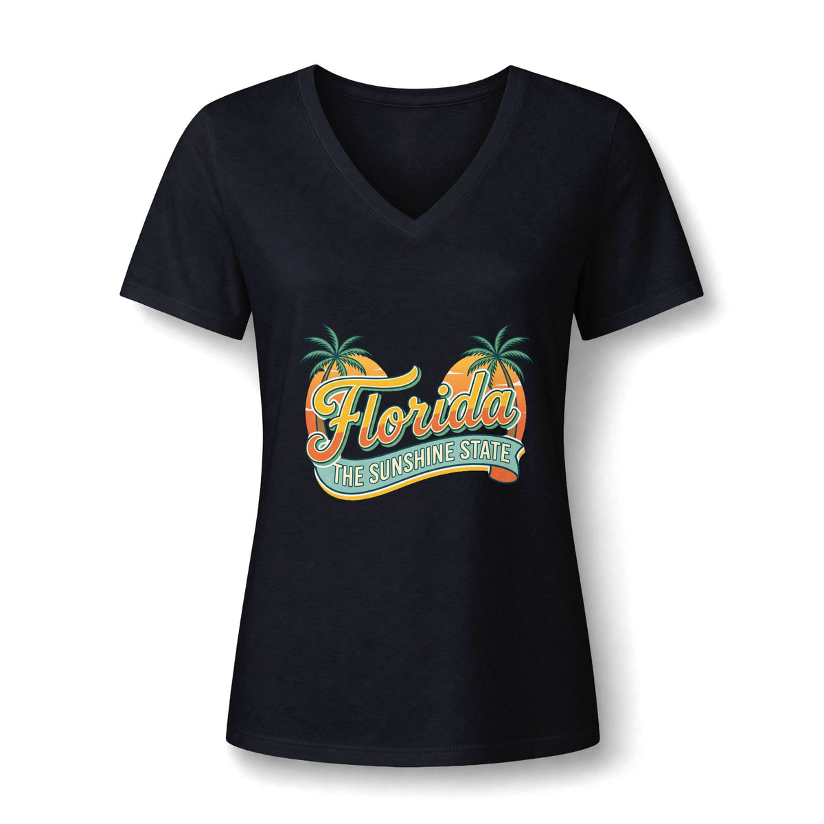 Florida Sunshine State V-Neck T-Shirt – Women's Retro Palm Tree Tee