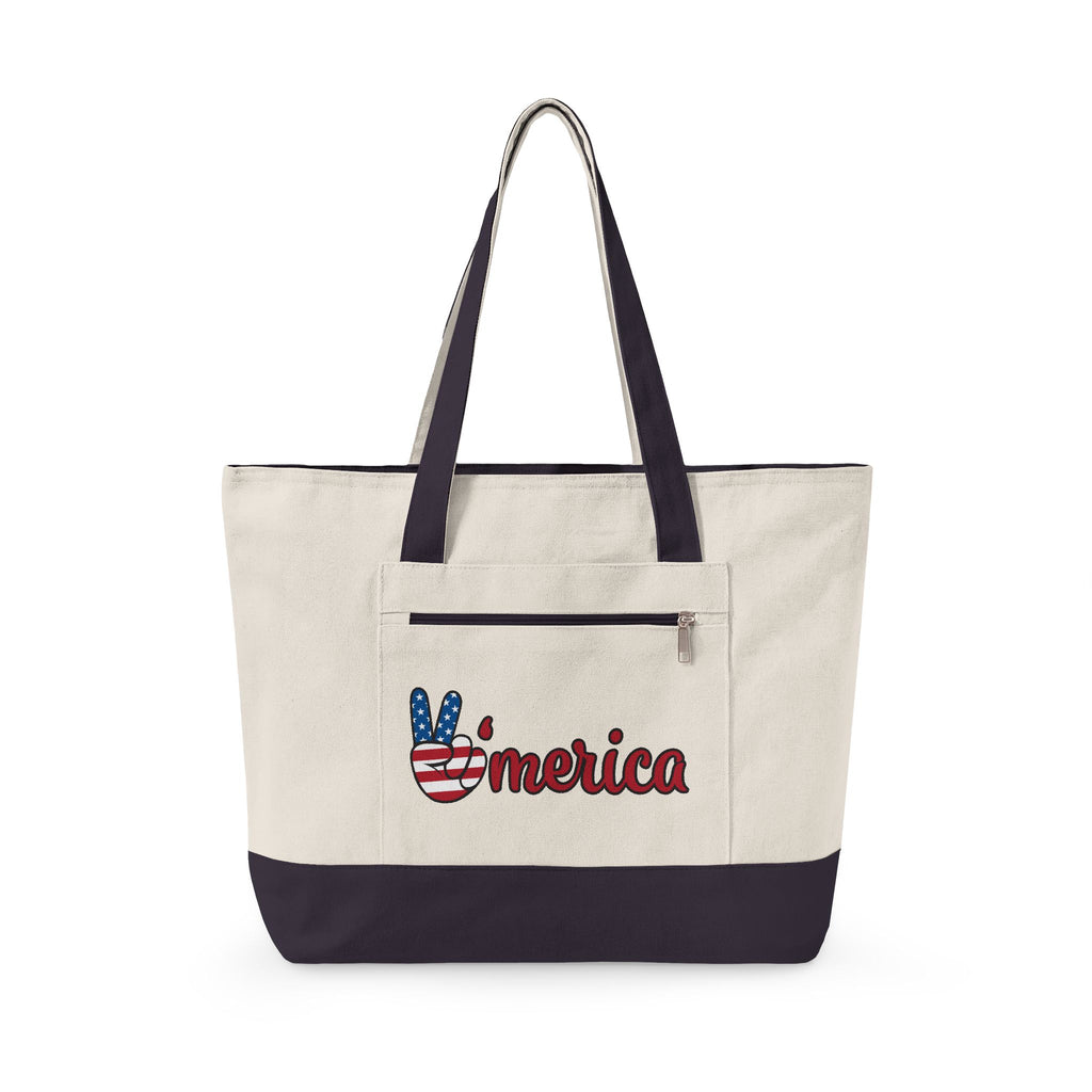 Canvas Tote — Patriotic "Merica" & Flag Love Zippered Beach Bag