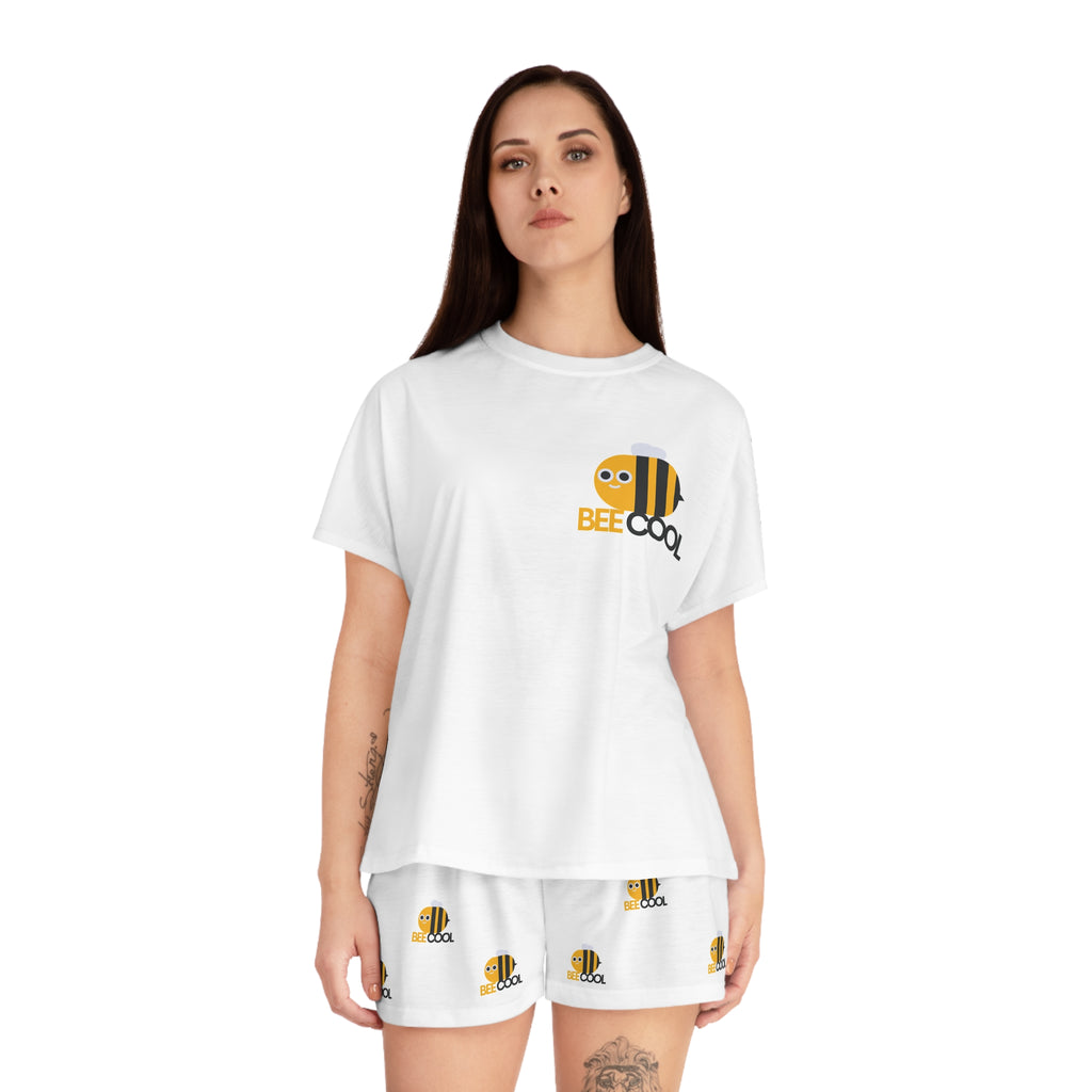 Bee Cool Women’s Pajama Set — Cute Bee Print Short Sleeve Top & Shorts