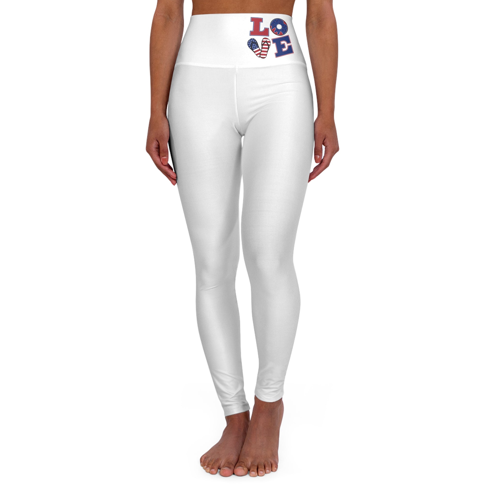 High-Waisted Yoga Leggings — Patriotic 'LOVE' Flag Waistband