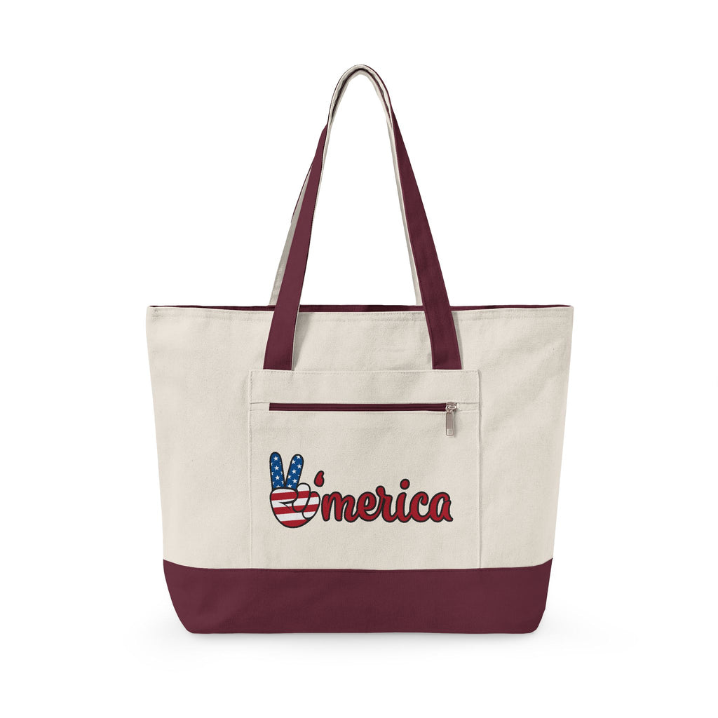 Canvas Tote — Patriotic "Merica" & Flag Love Zippered Beach Bag