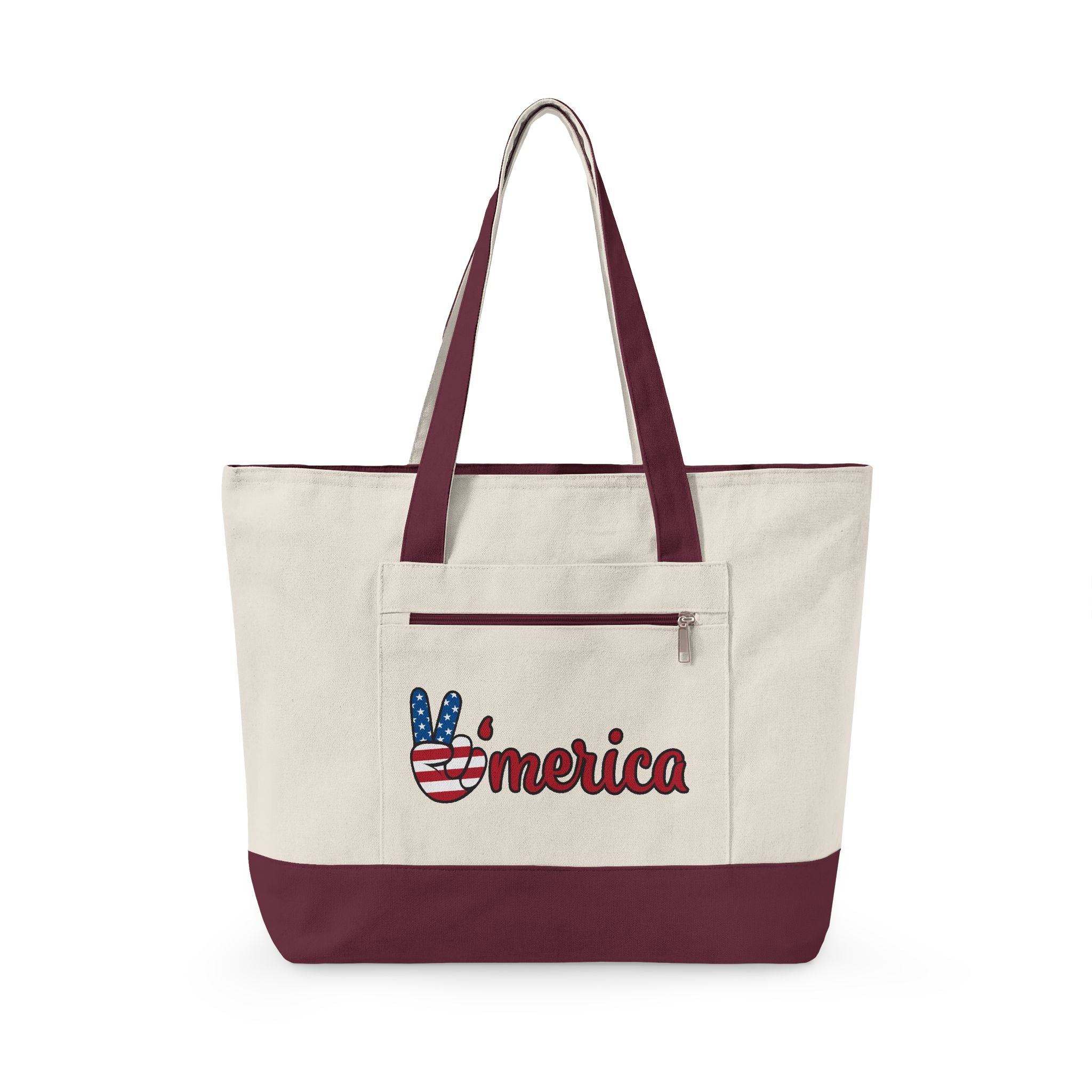Canvas Tote — Patriotic "Merica" & Flag Love Zippered Beach Bag