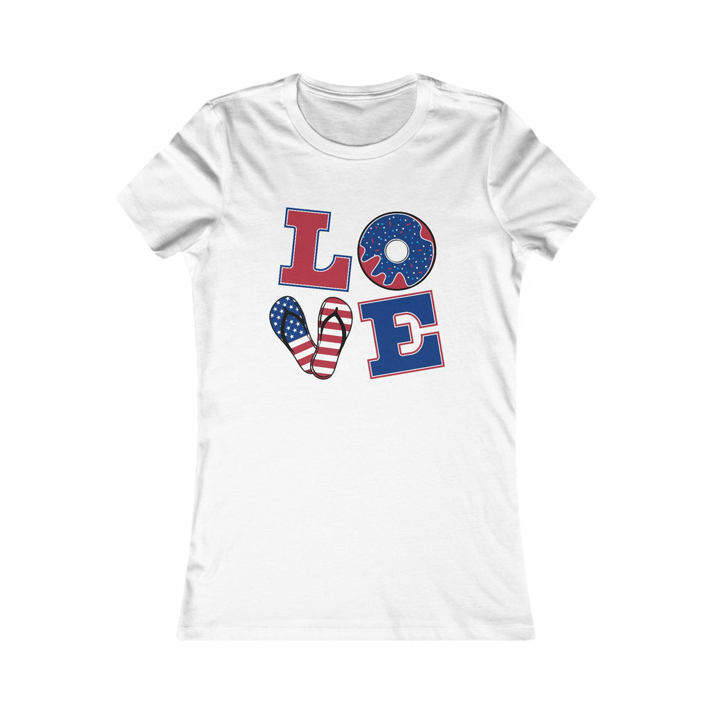 Women's Tee - 'LOVE' American Flag Design | 'Merica' Back Peace Sign Patriotic T-Shirt