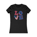 Women's Tee - 'LOVE' American Flag Design | 'Merica' Back Peace Sign Patriotic T-Shirt