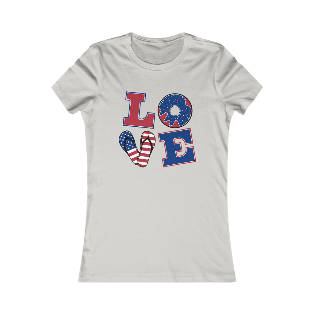 Women's Tee - 'LOVE' American Flag Design | 'Merica' Back Peace Sign Patriotic T-Shirt