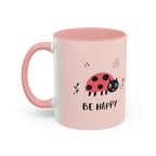 Ladybug Pattern Accent Coffee Mug — Cute Pink Floral 11/15oz
