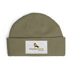 Embroidered Cuff Beanie – Cozy Knit Hat with Vintage Bird Logo