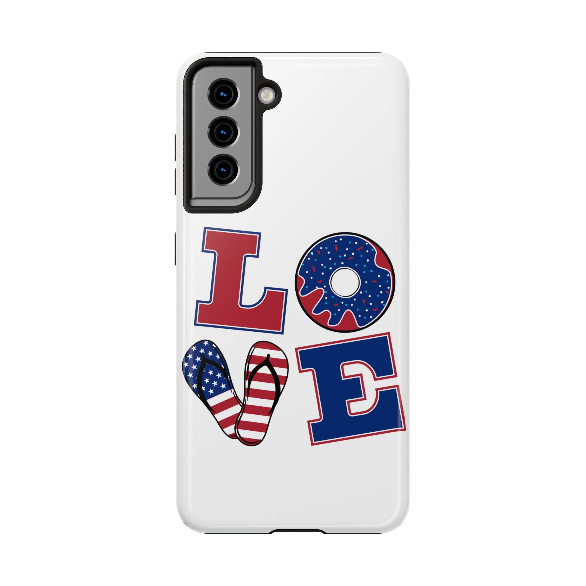 Patriotic LOVE Tough Phone Case — USA Flag & Donut Graphic