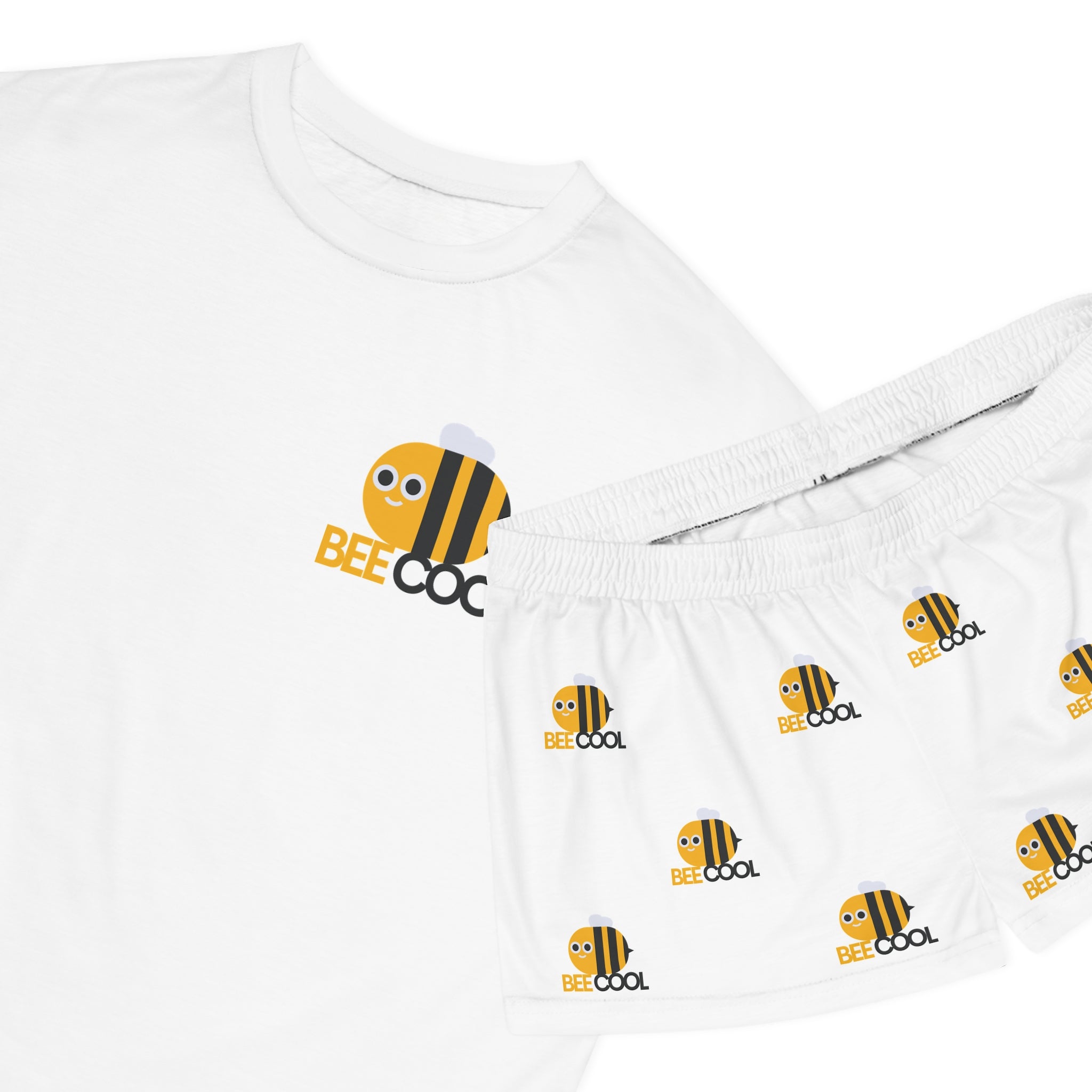 Bee Cool Women’s Pajama Set — Cute Bee Print Short Sleeve Top & Shorts