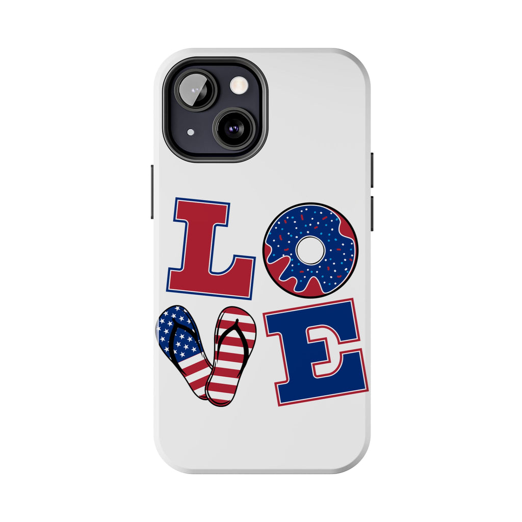 Patriotic LOVE Tough Phone Case — USA Flag & Donut Graphic