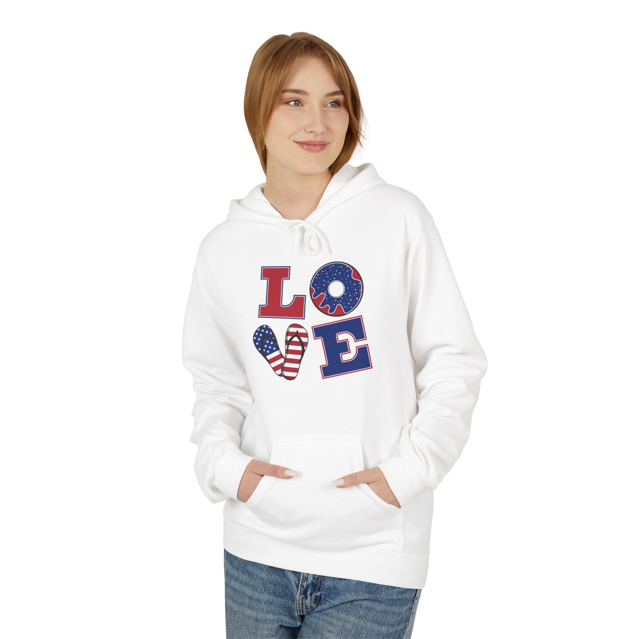 Patriotic "LOVE" & "'Merica" Graphic Hoodie — American Flag 4th of July Pullover
