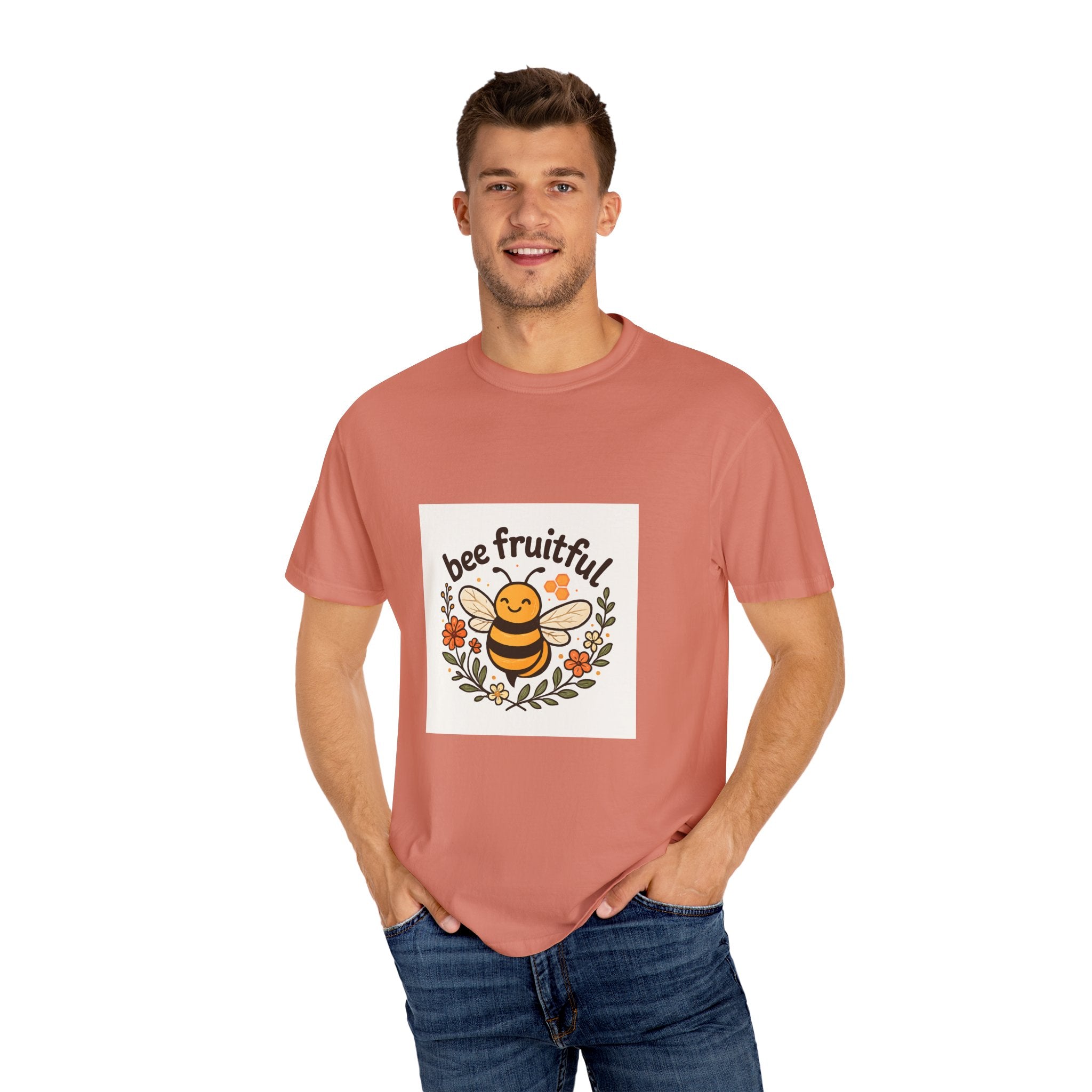 Bee Fruitful T-Shirt, Unisex Garment Dyed Tee, Cute Bee Apparel, Nature Lover's Gift, Summer Outfit, Eco-Friendly Fashion
