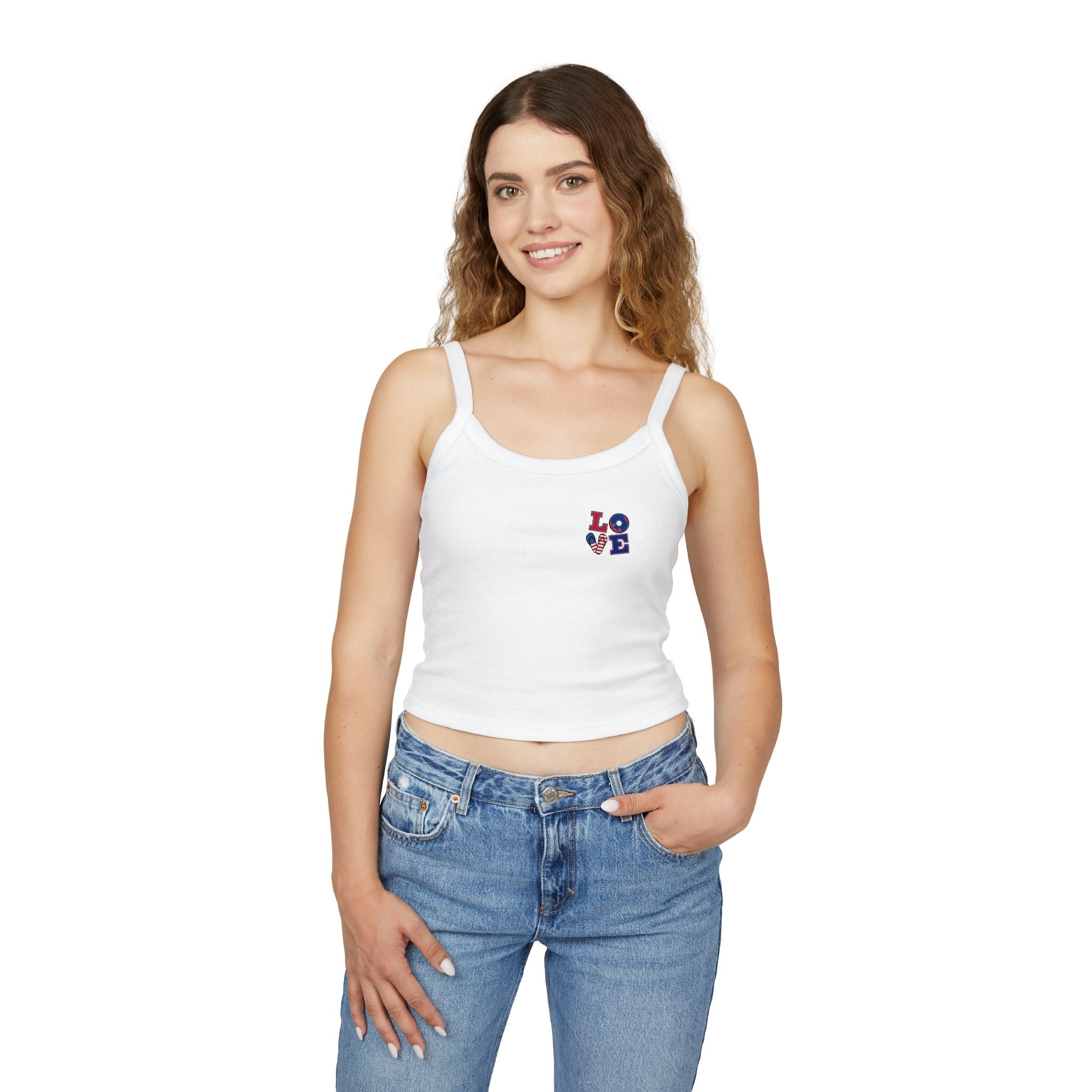 LOVE Floral Crop Tank Top — Women’s Spaghetti Strap Summer Tee