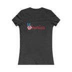 Women's Tee - 'LOVE' American Flag Design | 'Merica' Back Peace Sign Patriotic T-Shirt