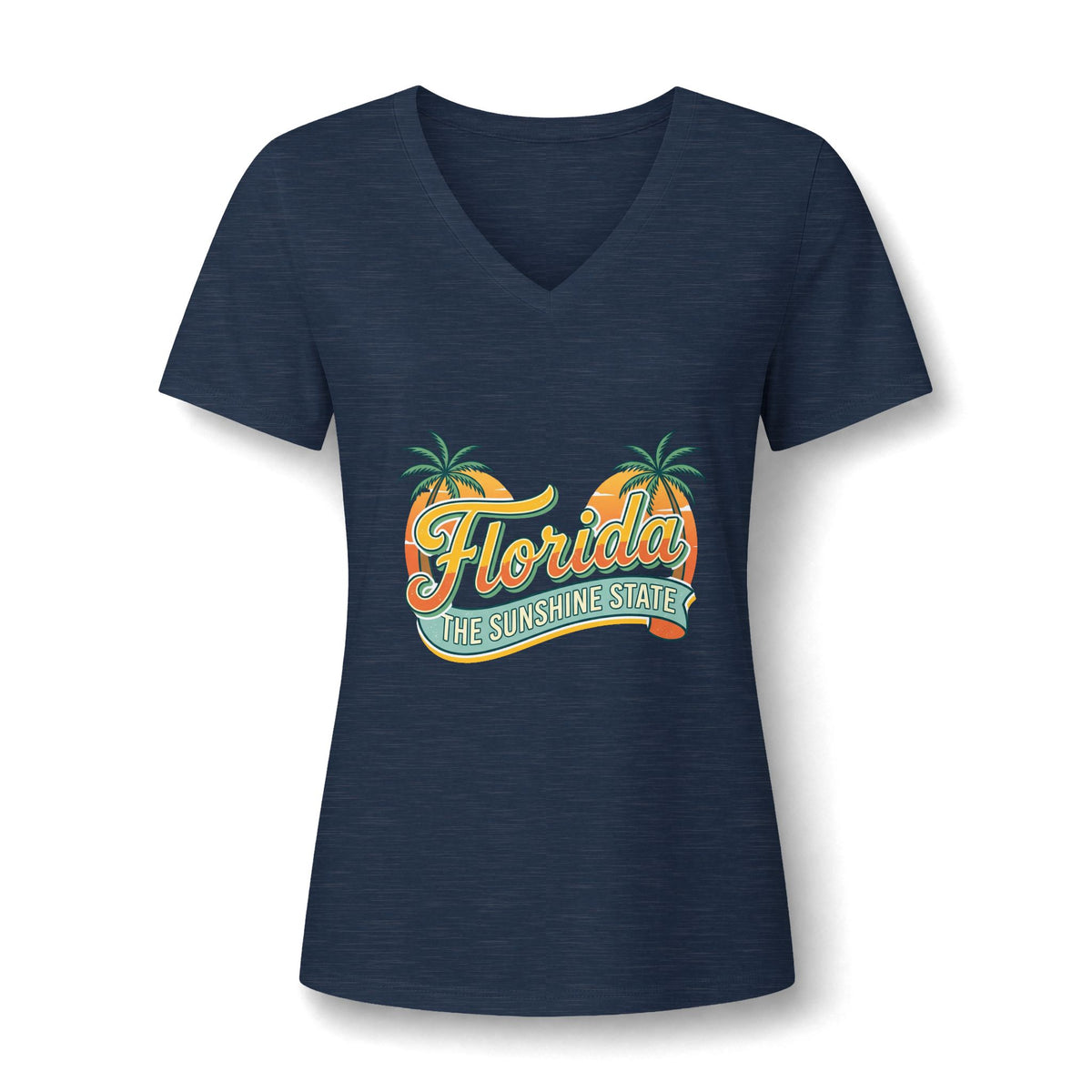 Florida Sunshine State V-Neck T-Shirt – Women's Retro Palm Tree Tee