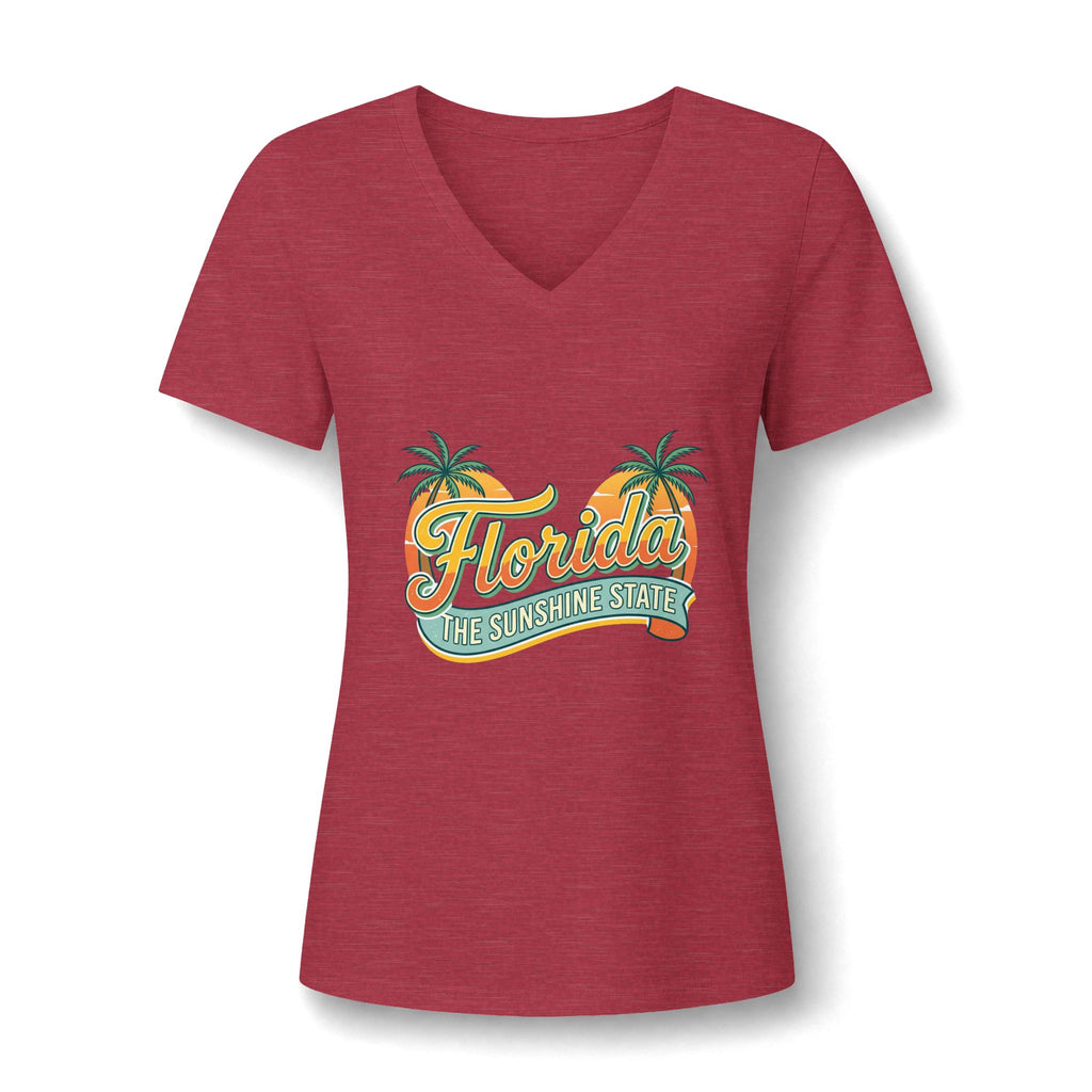 Florida Sunshine State V-Neck T-Shirt – Women's Retro Palm Tree Tee