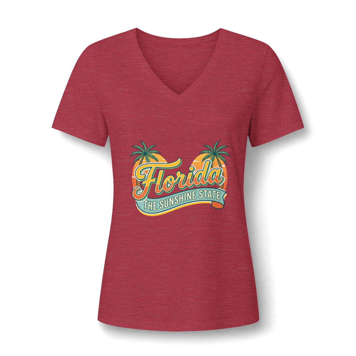 Florida Sunshine State V-Neck T-Shirt – Women's Retro Palm Tree Tee