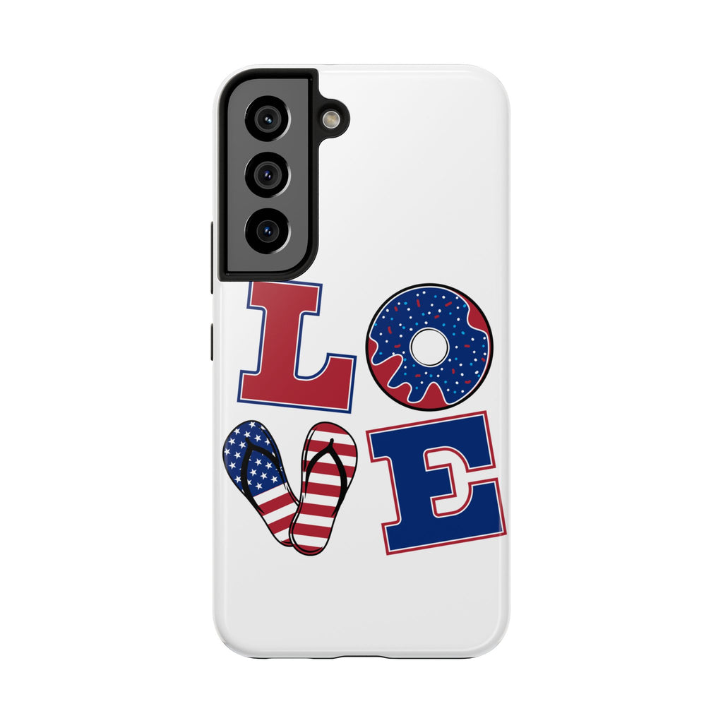 Patriotic LOVE Tough Phone Case — USA Flag & Donut Graphic