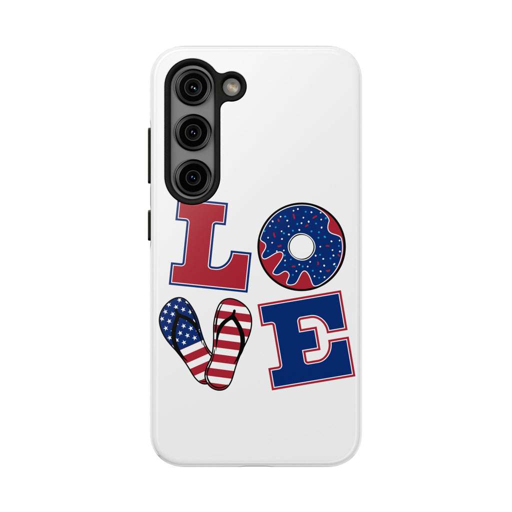 Patriotic LOVE Tough Phone Case — USA Flag & Donut Graphic